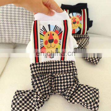 Pet Clothing Suspender Brushed Houndstooth Plaid Trousers Set Lion Printing For Pets photo-6