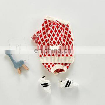 Ins Autumn Baby Suit Female Baby Western-style Plaid Knitted Jacket Strap Romper Romper Two-piece Suit Single Shot