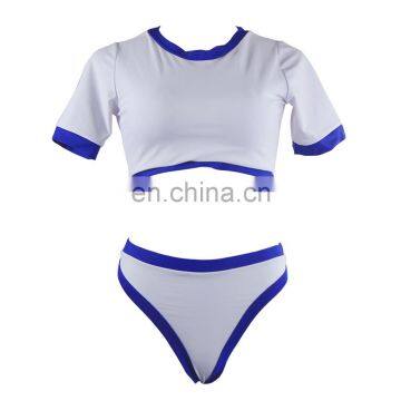 OEM New Short-Sleeved Split Tube Top Bikini Brazilian Swimsuit Sexy High Waist Swimwear Thong Bottoms T-Shirt Bikini