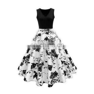 Women's Summer Spot Explosion Models Hot Sale V-neck Retro Printed Hepburn Large Size Dress Factory Direct Sales photo-4