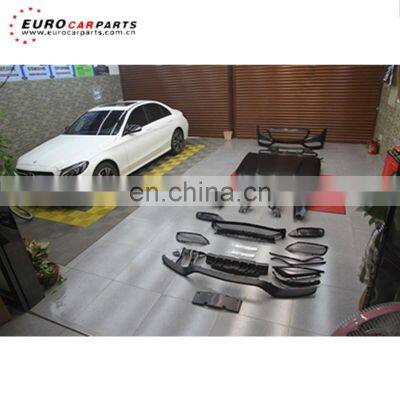 C-CLASS W205 C63 A Style Body Kit 14~16y PP Material Front Bumper Grille Side Skirts Trunk Spoiler Rear Bumper Exhaust Tips