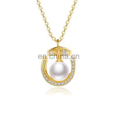 Women Accessories Circle Pearl Charm Pendant Simple Box Chain 925 Silver Necklace