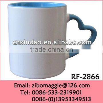 Straight Popular Colored Wholesale Ceramic Fishing Dinking Coffee Cup with Heart Handle