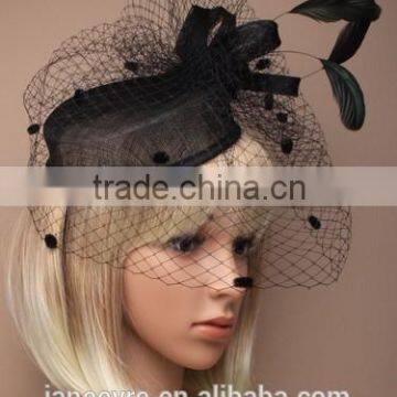 Wholesale Chuch/Races Top Hat,Black Sinamay Base Hat Fascinator With Feather photo-3