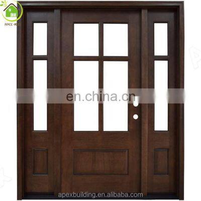 Main door grill design glass insert solid wood door exterior wood door