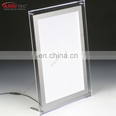 Customized Slant Back Acrylic Sign Holder L Shape Clear Acrylic Led Sign Display