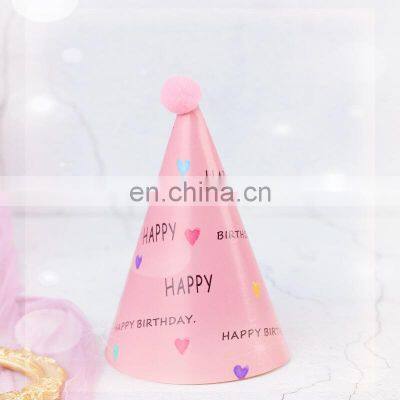 Cute Birthday Hat Plush Ball Happy Birthday Pattern Party Supplies Colorful Adult's Kid's Paper Hat photo-2