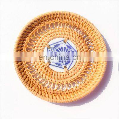 Handmade Set 6 Rattan Coasters Mix Ceramic photo-3