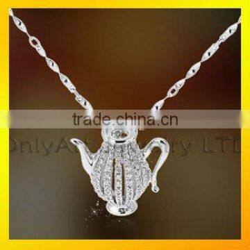 unique design teapot zircon 925 sterling silver jewelry teapot pendant