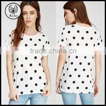 2015 Ladies All Over Polka Dot Print T Shirt for Women