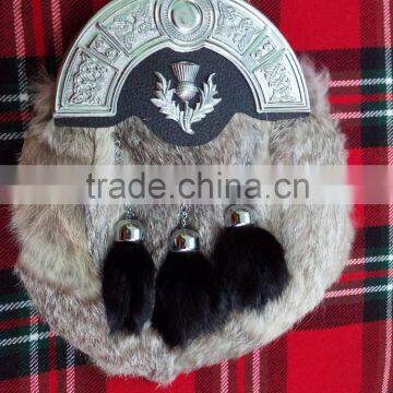 Scottish Full Dress Rabbit Sporran With Celtic Design Cantle Made Of Leather Material