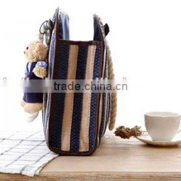 Ladies Fashion Blue Stripe Beach Straw Bag photo-5