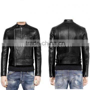 MEN LEATHER JACKET WITH QUILTED SHOULDER AND SLEEVE PANELS