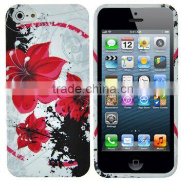 Top quality Soft TPU Gel Case with Red Flower Pattern for iphone 5 5G