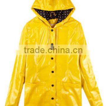 shiny fabric yellow color raincoat for women raincoat