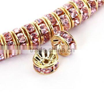 Gold Plated Light Rose Color #223 Rhinestone Jewelry Rondelle Spacer Beads Variation Color and Size 4mm/6mm/8mm/10mm