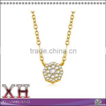 Gold Plated Sterling Silver Round Pave Cubic Zirconia Flower Pendant Necklace