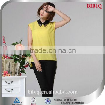 New Arrival Sleeveless Yellow Silk Blouse for Work Wear