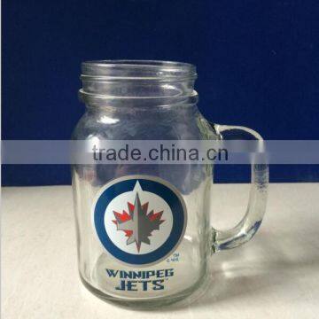 20oz 600ml large drinking glass mason jars handle logo printed