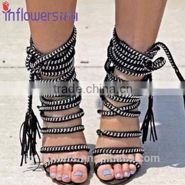 High quality small order acceptable custom design lace up sandals high heel shoes