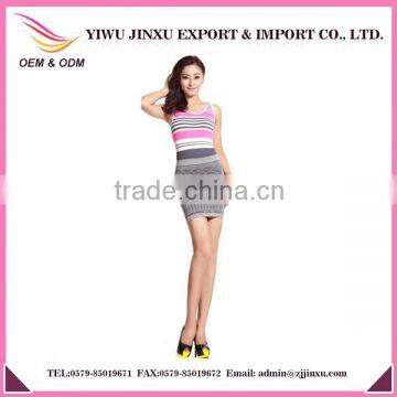 Wholesale Stylish Cheap Stripe Lace Sleeveless Body Shaping Top Crop Knitted Wrap Skit Suits