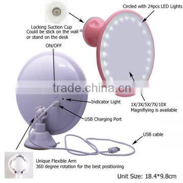 Rechargeable led magnifying mirror with suction cup for bathroom use