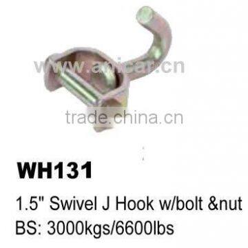 WH131 1.5" Swivel J Hook w/bolt &nut for webbing