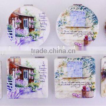 2014 hot scenery painting square mirror pocket with pu coated for wholesale,MB252