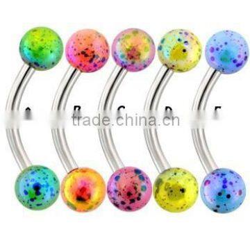 Surgical Steel Curved Barbell With Balls With Multicolored Splatter