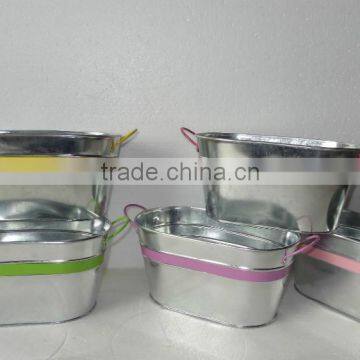 galvanized oval zinc flower pot