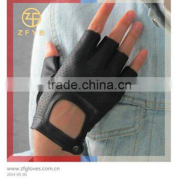 Black color ladies half finger driver leather gloves