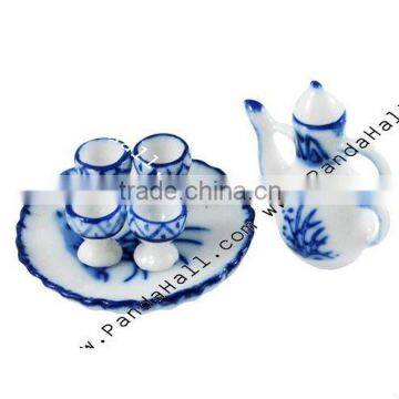 Porcelain Wine Set Decorations, Blue, Size: Saucer: about 31x4mm; Teapot: about 28x21x13mm; Teacup: about 9x7x7mm(SJEW-R024)