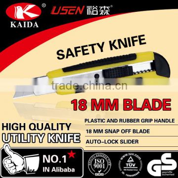 Top selling 18mm snap off blade rubber grip utility cutter knife