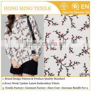 3D Peach Vines Flower Embroidery Fabric For Mango ClothesTransparent Organza Mesh Ground for Evening Party Dress breathable