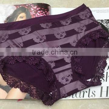 attractive lady pattern charming deep purple sexy lace big size women panty