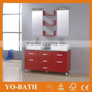 55 inch double sink solid wood red bathroom vanity unit