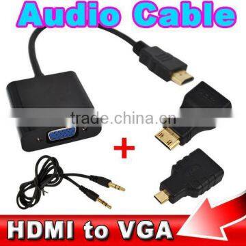 1080p Converter H-DMI to VGA with Audio Cable + 2 Micro Mini H-DMI Connector Adapter For HD HDTV PC Laptop Notebook Monit