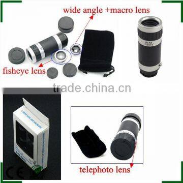 8X telephoto lens,fish eye lens,wide angle lens+macro lens