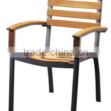 Outdoor Garden Wood Dining Aluminum Chair with armrest