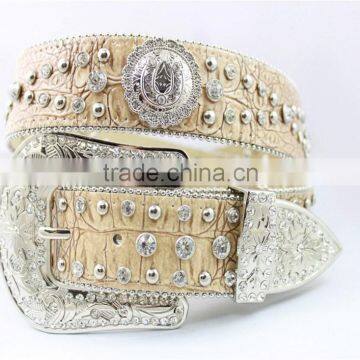 2015 New Design Western Conchos Croc-Skined Rhinestone Belt