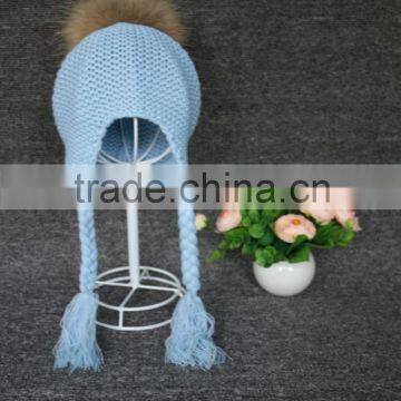 Custom Cute Pure Colour Baby Unisex Knitted Hat Fur Ball Baby Crochect Hat