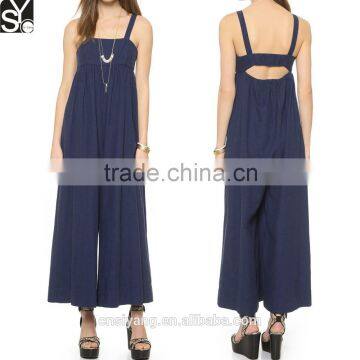 Wide Leg Women Causal Wear Cut Out Back Latest chambray Sexy Jumpsuit For Women