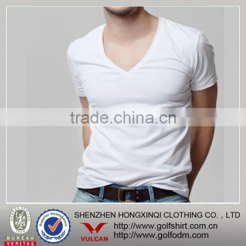 men combed cotton short sleeves t-shirt V neck