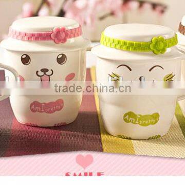 creative starbuck lovely cartoon pig and smile face china bone ceramic lovers coffee mug with hat lid handle