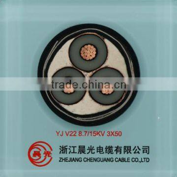 8.7/15KV Electrical Power Cable Copper Core XLPE Insulated PVC Sheathed Cable YJV22 3*50mm2