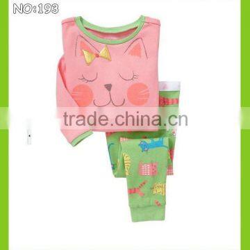 fashionable pink A smiling cat pyjamas set cotton sleepwear lovely childrencartoon pajamas