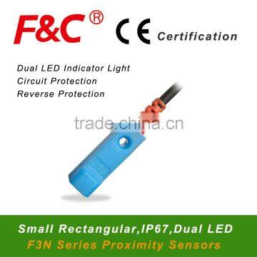 8*8mm Front Sensing Field, 2mm Sensing Range, IP67, Dual LED, F3N-08TN02 Series Inductive Sensor.