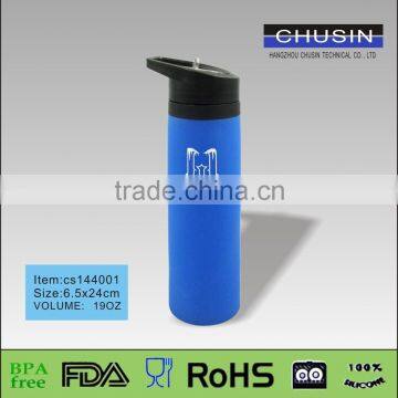 600ml 20oz BPA Free Portable Silicone Water Bottle With Straw photo-2