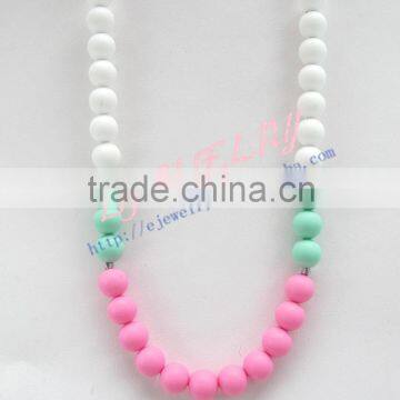 pink green&white round silicone teething beads necklace hot teething baby necklace breakaway claspsstatement necklace TN063