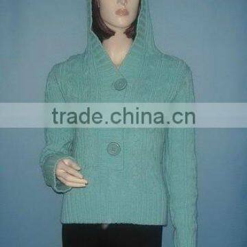 2011-LS108 LADIES LONG SLEEVE HOODED HALF BUTTON PULLOVER SWEATER